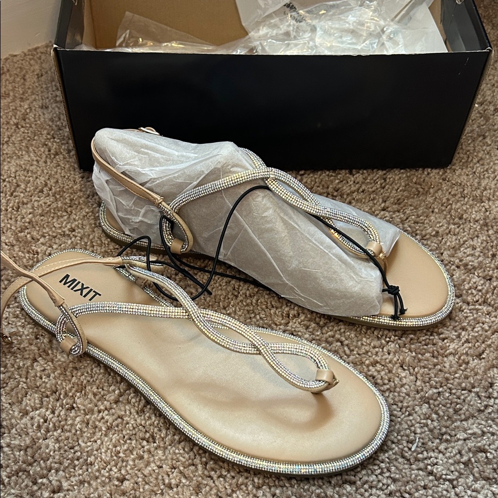 Mixit Women's Beige Sandals with Silver Accents